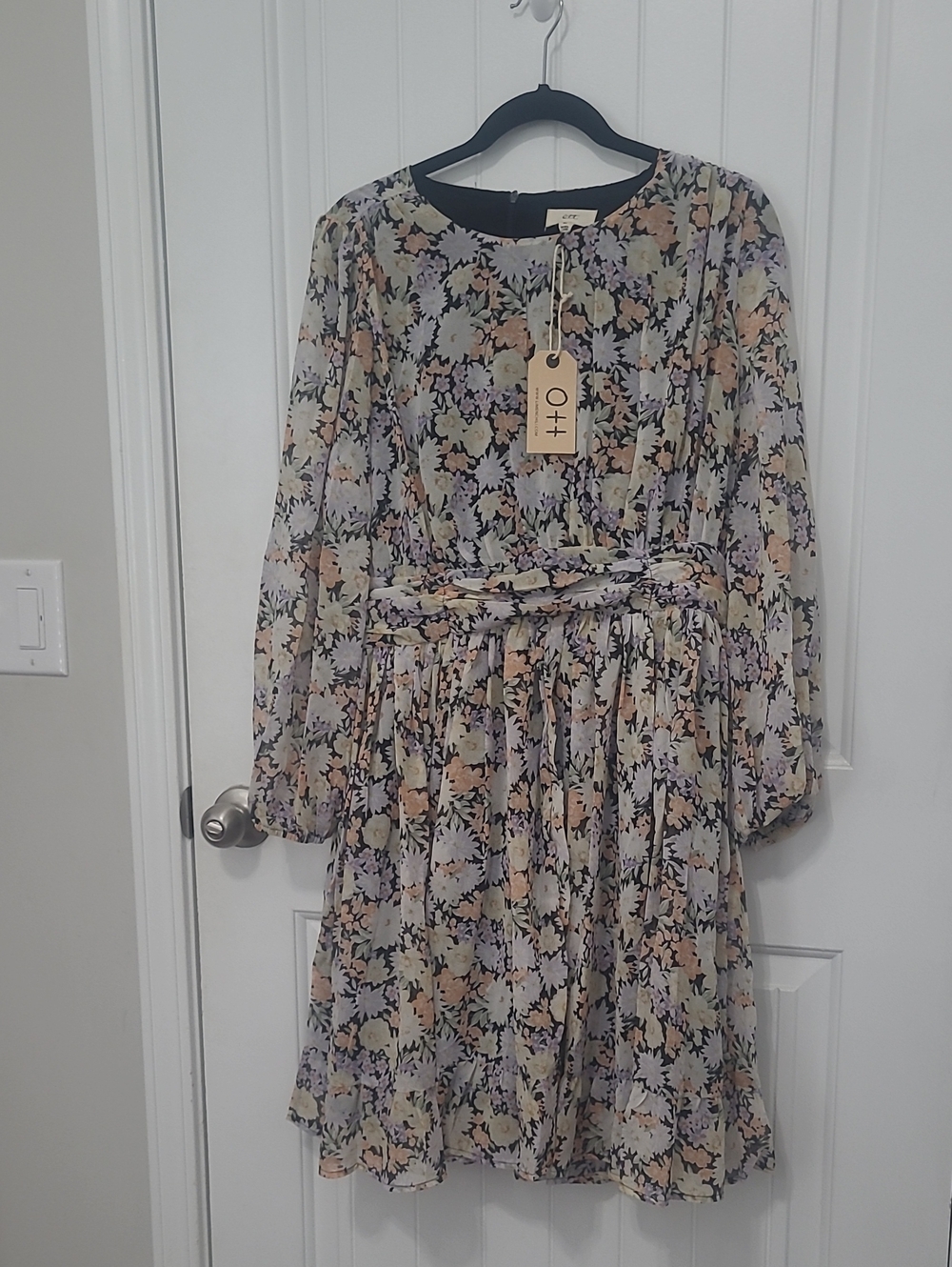 O+I Floral Print Midi Dress in Pastel Multi